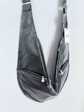 Sash Faux Black Leather Sling Bag